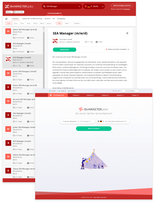 Das Interface von Smarketer Jobs der Jobbörse für Google for Jobs